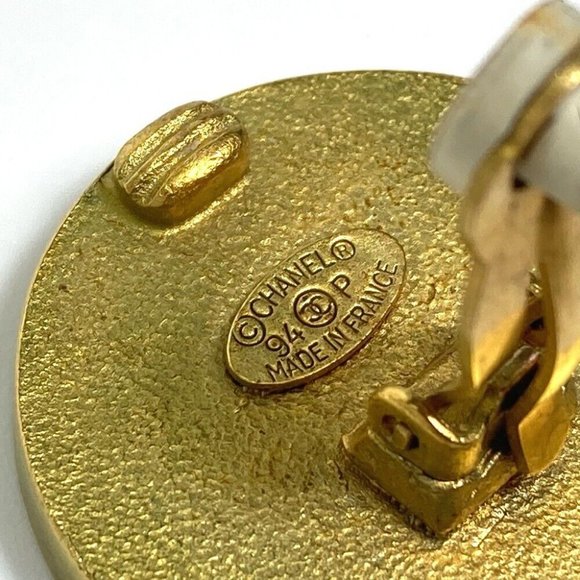 Authentic CHANEL CC CC Mark vintage Circle Round 94P Earrings Gold Plated Gold - Picture 6 of 11